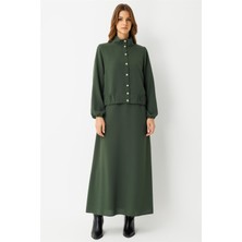 Esswaap Büzgü Detaylı Elbiseli Takım  Haki