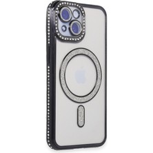 Newface Apple iPhone 15 Kılıf Aurora Luxe Glitter Magsafe Kılıf – Premium Şeffaf Parıltılı Kapak - Siyah