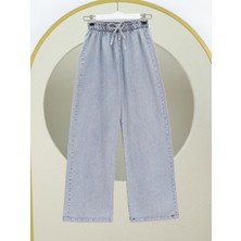 Bol Paça Beli Lastikli Bağcık Detaylı Kot Pantolon