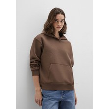 Mavi Kapüşonlu Kahverengi Basic Sweatshirt 167299-81959