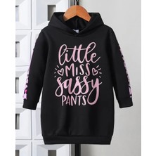 Punix Kids Punıx Kıds Özel Seri Kapüşonlu Lıttle Mıss Baskılı %100 Pamuk Kışlık Kız Çocuk Spor Hoodie Elbise