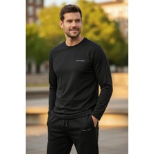 Erdenay Tekstil Kışlık Pamuklu Erkek Eşofman Pijama Takımı (Slim Fit - Düz Paça) Siyah