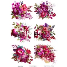 Lineart Pink Serisi PINK55 Pembe, Çiçek Desenli 30*42 cm Pirinç Dekopaj