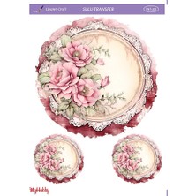 Lineart LNT-311 Pembe Çiçekler, Yuvarlak Desen 25 * 35 cm Sulu Transfer
