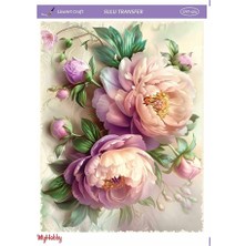 Lineart LNT404 Pembe Tonları Çoklu Çiçek Desenli Açık Zemin Sulu Transfer 25*35 cm