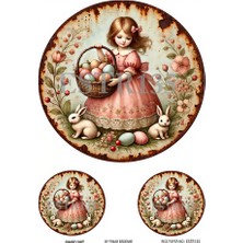 Lineart Paskalya Serisi ESTR135 Yuvarlak, Paskalya, Çocuk Desenli 29*42 cm Pirinç Dekopaj
