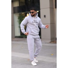 Xorvio Erkek Unisex Kapüşonlu Kanguru Cepli Şardonlu 3 Iplik Kışlık Içi Polarlı Günlük Eşofman Takım