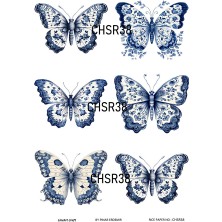 Lineart Chino Serisi CHSR38 Mavi Beyaz Kelebek Desenli 29*42 cm Pirinç Dekopaj