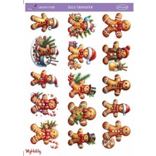 Lineart LNT2348 Yeniyıl Serisi, Kurabiye Adam, Ginger Bread Desenli Açık Zemin Sulu Transfer 25*35 cm