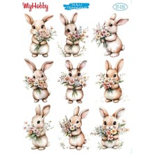 ST555 Paskalya, Easter, Tavşan Desenli Açık Zemin Sulu Transfer 25*35 cm