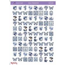 Lineart LNT399 Mavi Tonları Çoklu Çiçek Desenli Açık Zemin Sulu Transfer 25*35 cm