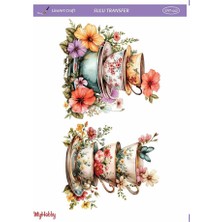 Lineart LNT442 Çiçek, Fincan Desenli Açık Zemin Sulu Transfer 25*35 cm