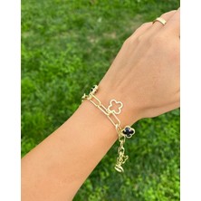 Nunu Takı Siyah Taşlı Yonca Bileklik