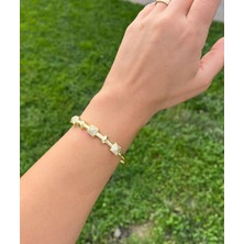 Nunu Takı Ysx Jewelry Altın Rengi Taşlı Kare Detaylı Kelepçe