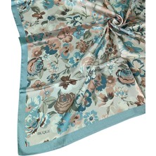 Mim Eşarp ve Şal Buqle Jan Jan Çiçek Desenli Saten Eşarp - 100X100 cm