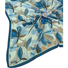Mim Eşarp ve Şal Ebruli Soft Pamuklu Çiçek Desenli Eşarp - 95X95 cm