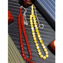 Anemore Collection Turuncu Sıkma Kehribar Tesbih + Beyrut Damla Kehribar Tesbih