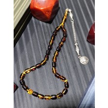 Anemore Collection Siyah-Sarı Ateş Kehribar Tesbih Kapsül Kesim