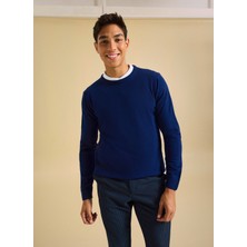 People By Fabrika Bisiklet Yaka Basic Düz Lacivert Erkek Kazak PBF5WM-KZK9557