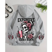 Amor Man Büyük Beden Özel Tasarım Kapüşonlu Kuru Kafa Sırt Baskılı Oversize Erkek Sweatshırt