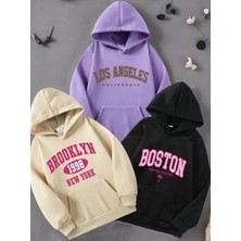 Punix Kids Punıx Kıds Şehir Isimleri Baskılı Kapüşonlu 3 Iplik Kalın Kışlık Kız Çocuk 3'lü Sweatshırt