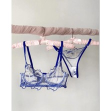 Lacivert Transparan Sütyen Takımı