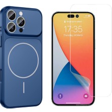 Tekno Grup Iphone 16 Pro Kılıf M-Safe Şarj Özellikli Kamera Camlı Formen Kapak-Mavi + Nano Ekran Koruyucu
