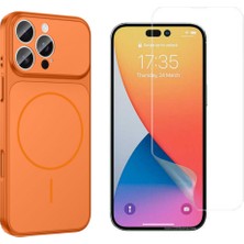 Tekno Grup Iphone 15 Pro Max Kılıf M-Safe Şarj Özellikli Kamera Camlı Formen Kapak-Turuncu + Nano Ekran Koruyucu