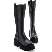 Suins Shoes Suins Henna Model Platform Kadın Siyah Arkası Lastikli Çizme