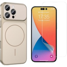 Tekno Grup Iphone 15 Pro Max Kılıf M-Safe Şarj Özellikli Kamera Camlı Formen Kapak-Gold + Nano Ekran Koruyucu
