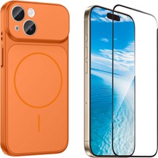 Tekno Grup Iphone 13 Kılıf M-Safe Şarj Özellikli Kamera Camlı Formen Kapak-Turuncu + Tam Kaplayan Antistatik Esd Ekran  Koruyucu