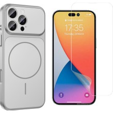Tekno Grup Iphone 15 Pro Max Kılıf M-Safe Şarj Özellikli Kamera Camlı Formen Kapak-Gümüş + Nano Ekran Koruyucu