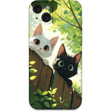 Gramaphone iPhone 15 Plus Uyumlu Kedi Desenli Telefon Kılıfı + Ekran Koruyucu - 5785