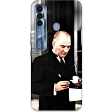 Gramaphone Tecno Spark 7 Pro Uyumlu Atatürk Desenli Telefon Kılıfı + Ekran Koruyucu - 5850