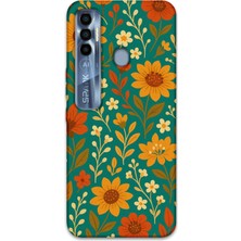 Gramaphone Tecno Spark 7 Pro Uyumlu Çiçek Desenli Telefon Kılıfı + Ekran Koruyucu - 5786