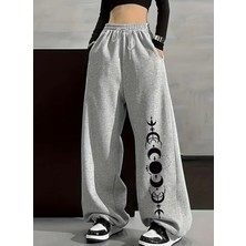 Amor Face Büyük Beden Özel Tasarım Ultra Salaş Ayın Evreleri Tattoo Baskılı Kışlık Hip Hop Kadın Eşofman Altı