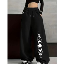 Amor Face Büyük Beden Özel Tasarım Ultra Salaş Ayın Evreleri Tattoo Baskılı Kışlık Hip Hop Kadın Eşofman Altı