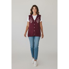 Ece Giyim Kadın Önü Düğmeli Cepli Işlemeli Angora Yelek