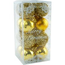 Hg.Aksesuar 16 Adet Lüks Sarı Renkli Cici Top Yılbaşı Ağaç Süsü