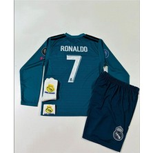 FRAGOLA R.e.a.l M.a.d.r.i.d 2018 Cristiano Ronaldo Turkuaz Röveşata Uzun Kol Çocuk Forması 4'lü Set (Armalı)