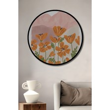 Teona Ahşap Çerçeve Görünümlü Dağ Manzaralı Çiçek Bahçesi Ahşap Mdf Dekoratif Tablo Yuvarlak Tablo