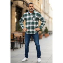 Eren Style Kışlık Pamuklu Yeşil Uzun Kollu Cepli Erkek Oduncu Gömlek (Slim Fit)