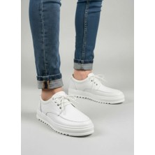 Mevese Stra Bağcıklı Cilt Erkek Günlük Spor Klasik Ayakkabı CBT - Beyaz