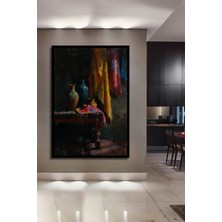 Teona Ahşap Çerçeve Görünümlü Renkli Vazo ve Kumaşlar Dekoratif Ahşap Mdf Tablo Dikdörtgen Tablo