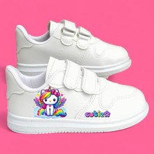 Lias Shoes Rainbow Renkli Unicorn Haylo Baskılı Beyaz Bantlı Çocuk Spor Ayakkabı Snekaer