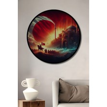 Teona Ahşap Çerçeve Görünümlü Türk Bayrağı ve Ayasofya Dekoratif Ahşap Mdf Tablo Yuvarlak Tablo