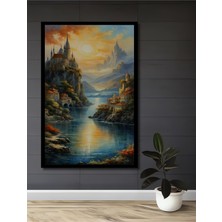 Teona Ahşap Çerçeve Görünümlü Masalsı Kale Manzarası Dekoratif Ahşap Mdf Tablo Dikdörtgen Tablo