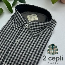 Eren Style Iki Cepli Kapaklı Klasik %100 Cotton Uzun Kollu Terletmeyen Kışlık Flanel Kumaş Gri Gömlek (Regular Kalıp)