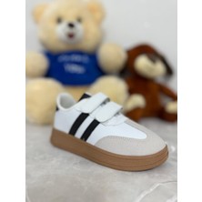 Parparastil Mınıstep Beyaz Siyah Çizgili Unisex Çocuk Spor Ayakkabı Cırt Cırtlı Rahat ve Şık Günlük Sneaker