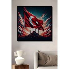 Teona Ahşap Çerçeve Görünümlü Türk Bayrağı ve Gökyüzü Dekoratif Ahşap Mdf Tablo Dikdörtgen Tablo